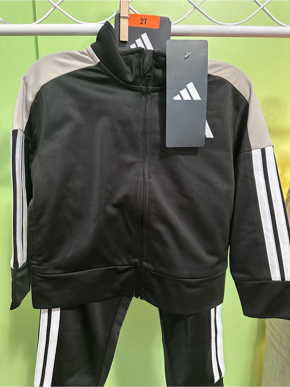 adidas Kids Black & Gray Track Jacket with White Stripes - 2T
